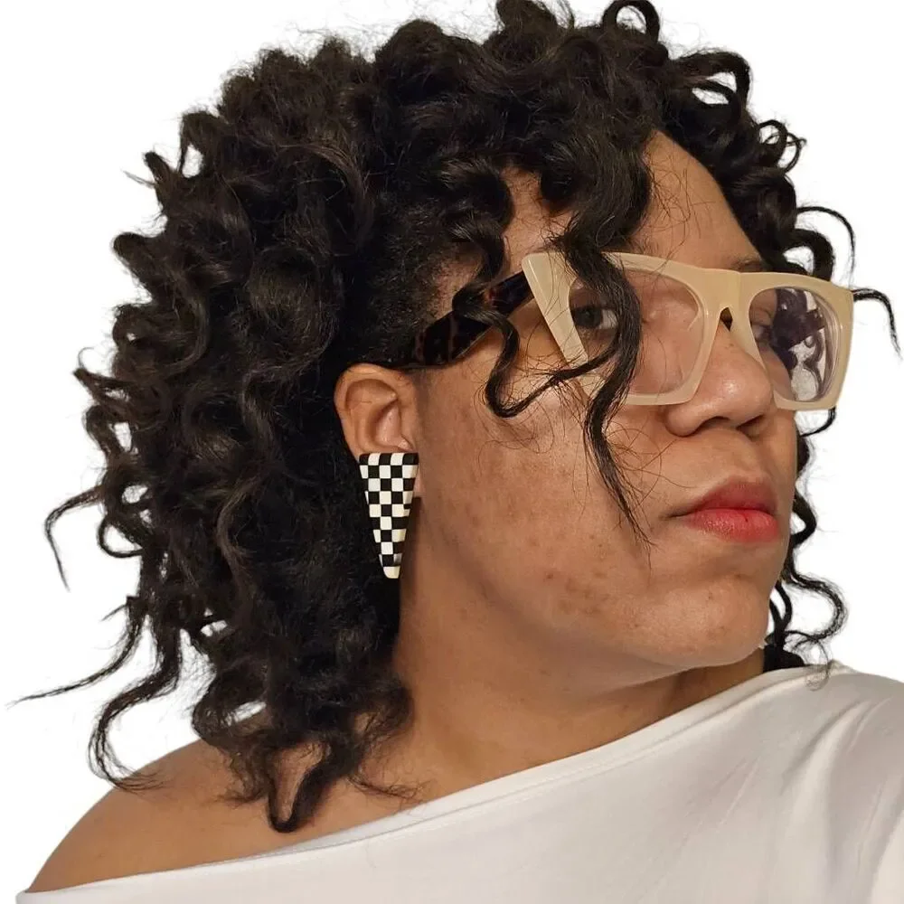 Vintage Checkerboard Triangle Clip-On Earrings | 2.05